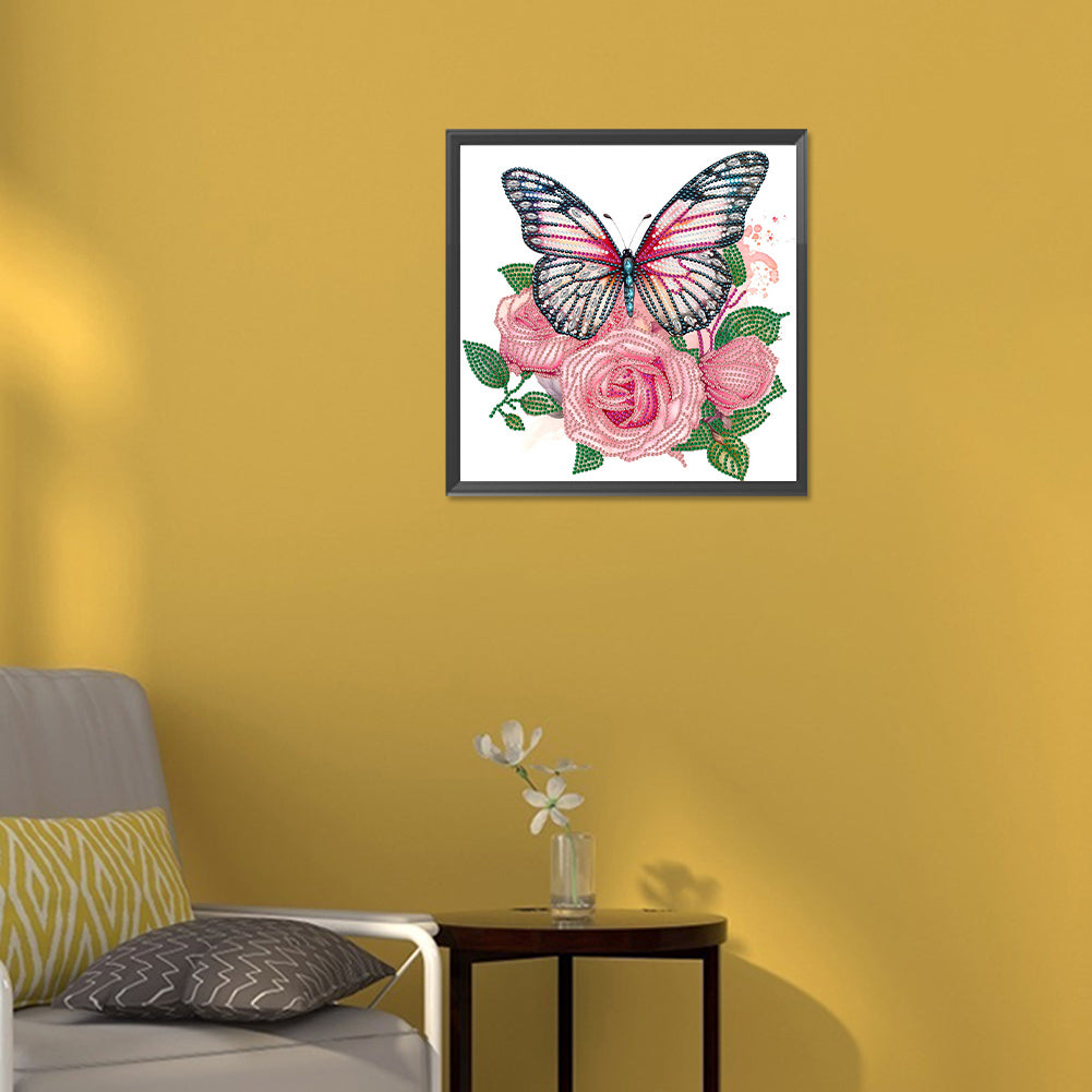 Flowers And Butterflies - Special Shaped Drill Diamond Painting 30*30CM