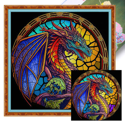 Glass Painting-Dragon - 11CT Stamped Cross Stitch 40*40CM