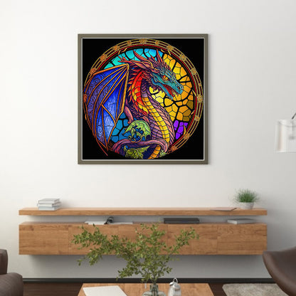 Glass Painting-Dragon - 11CT Stamped Cross Stitch 40*40CM