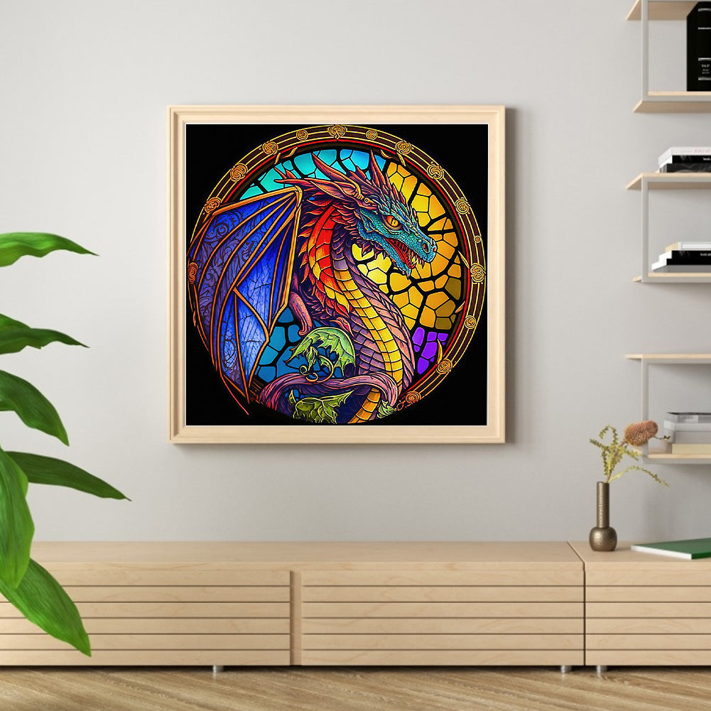 Glass Painting-Dragon - 11CT Stamped Cross Stitch 40*40CM