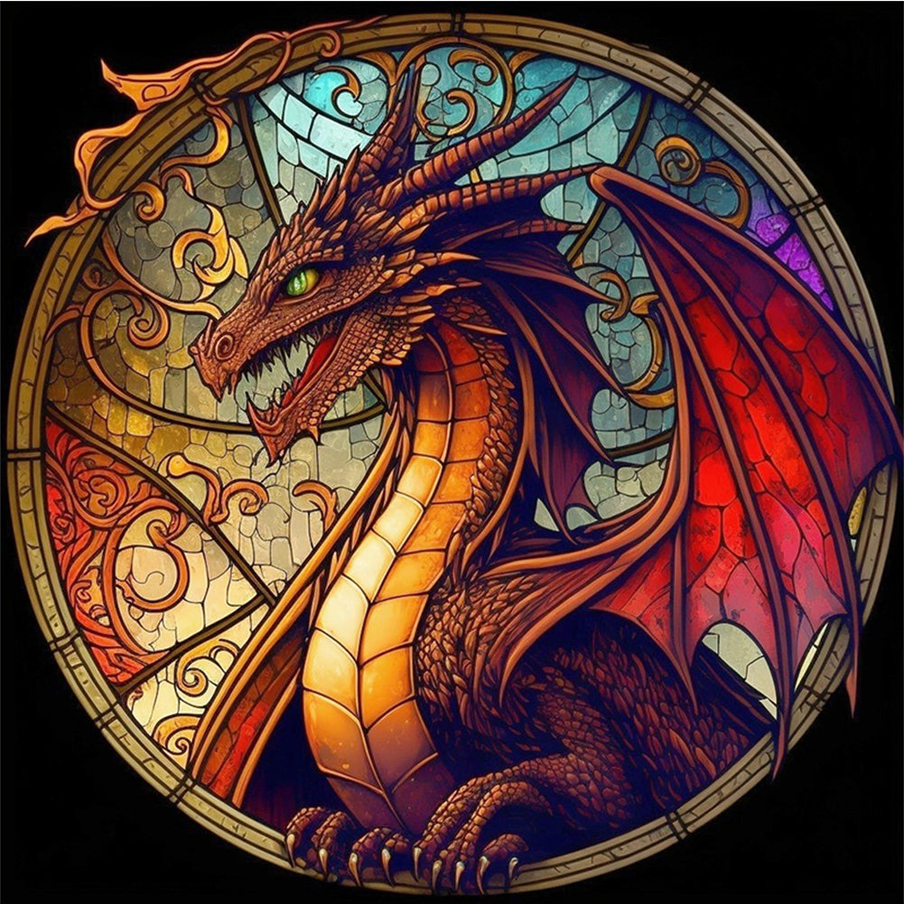 Glass Painting-Dragon - 11CT Stamped Cross Stitch 40*40CM