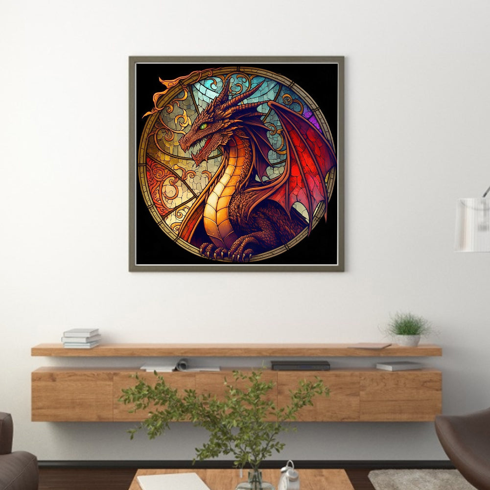 Glass Painting-Dragon - 11CT Stamped Cross Stitch 40*40CM