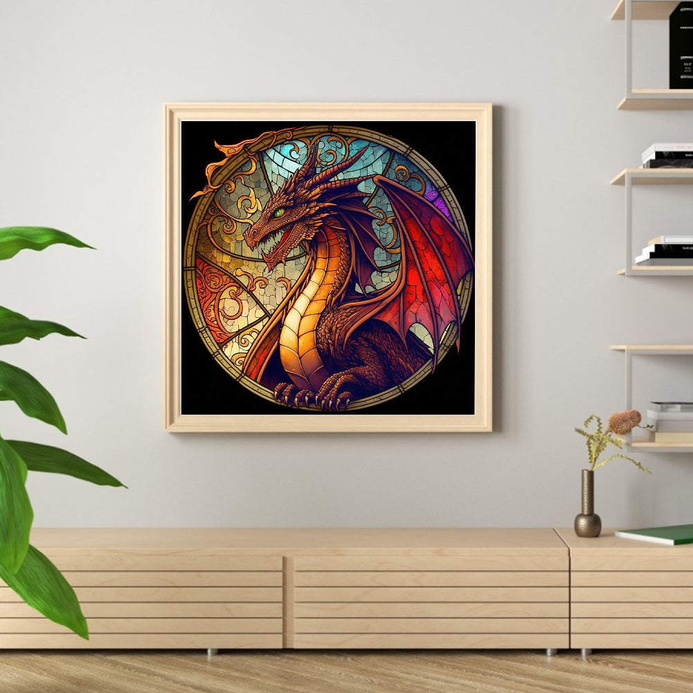 Glass Painting-Dragon - 11CT Stamped Cross Stitch 40*40CM