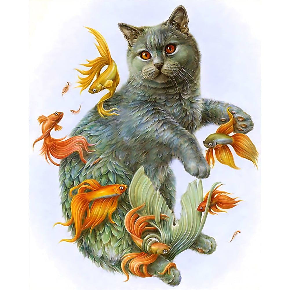 Cat In Fish - Full AB Round Drill Diamond Painting 40*50CM