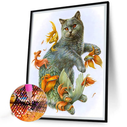 Cat In Fish - Full AB Round Drill Diamond Painting 40*50CM