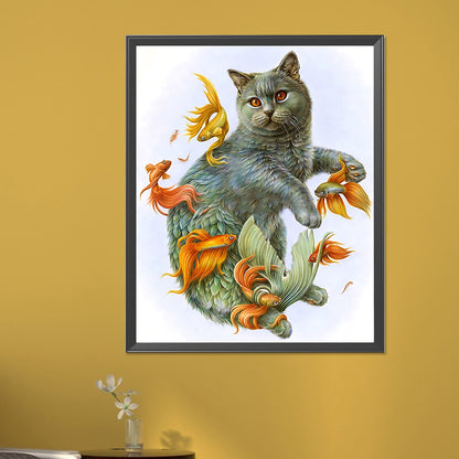 Cat In Fish - Full AB Round Drill Diamond Painting 40*50CM