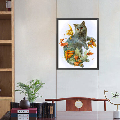 Cat In Fish - Full AB Round Drill Diamond Painting 40*50CM