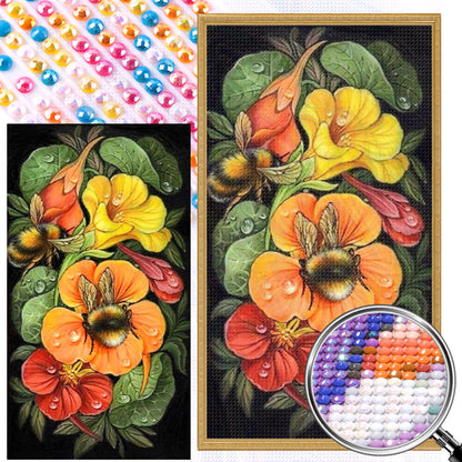 Flower And Bee - Full AB Round Drill Diamond Painting 30*55CM