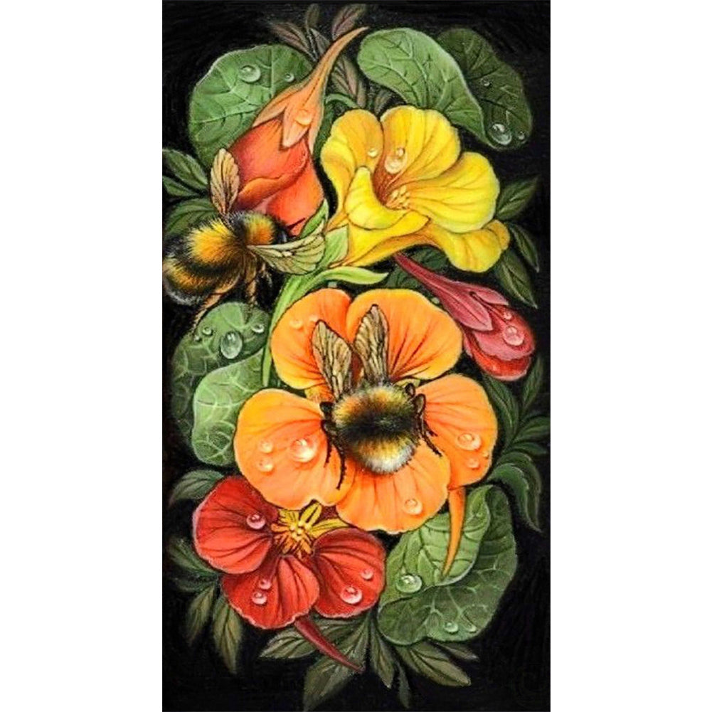 Flower And Bee - Full AB Round Drill Diamond Painting 30*55CM