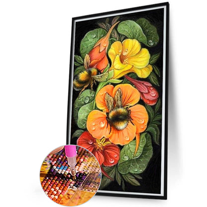 Flower And Bee - Full AB Round Drill Diamond Painting 30*55CM