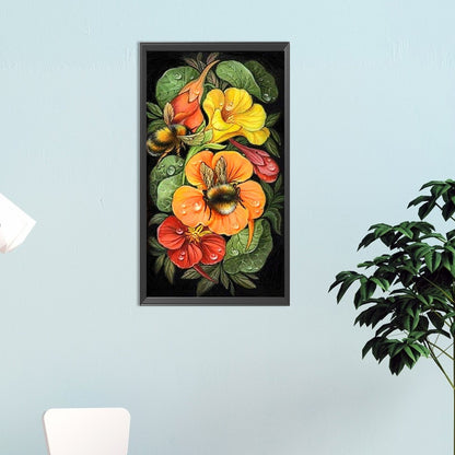 Flower And Bee - Full AB Round Drill Diamond Painting 30*55CM