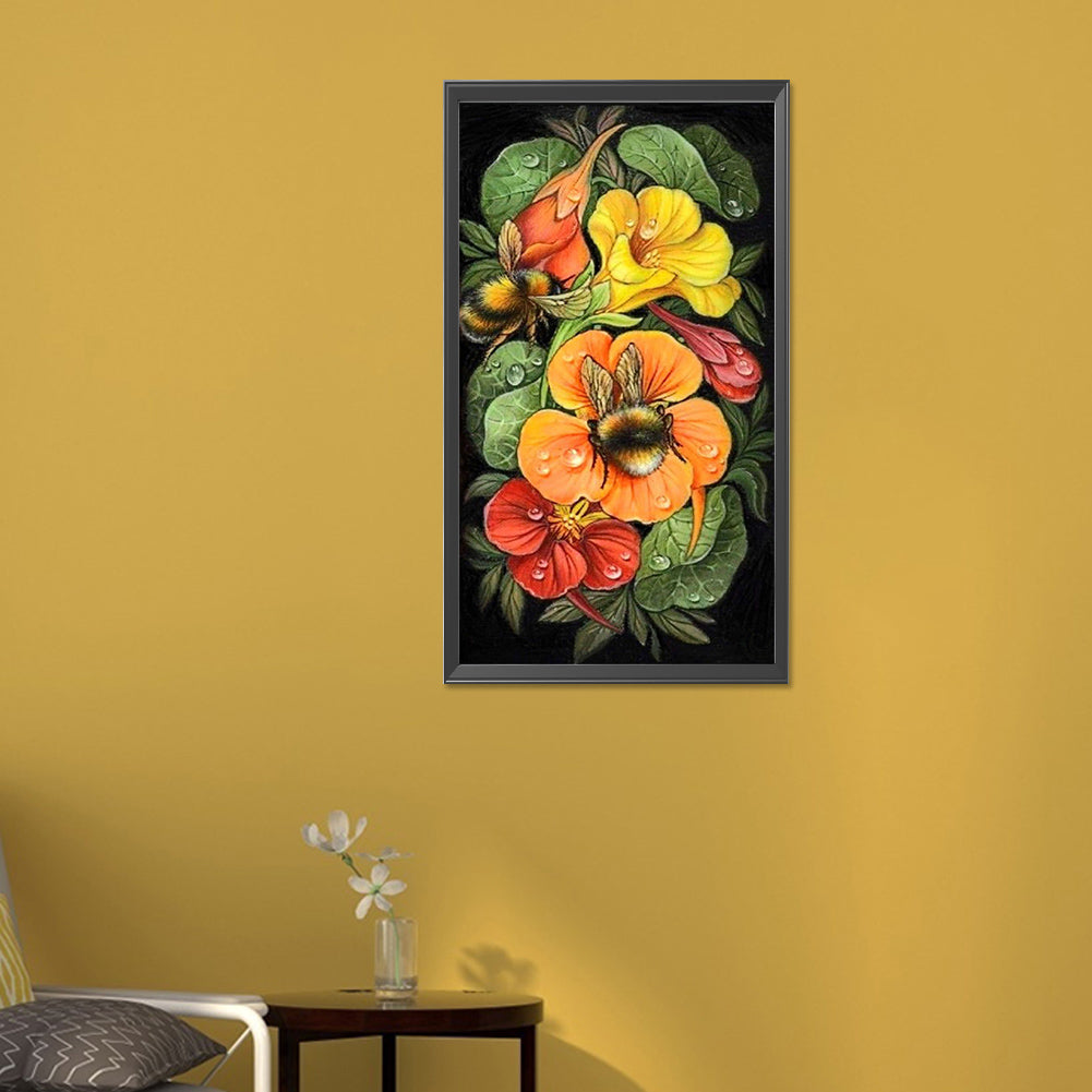 Flower And Bee - Full AB Round Drill Diamond Painting 30*55CM