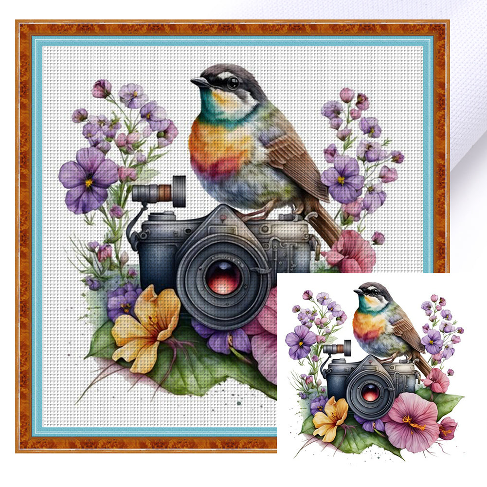 Camera Flowers Bird - 11CT Stamped Cross Stitch 50*50CM