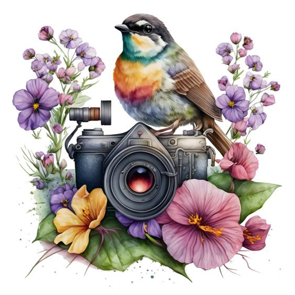 Camera Flowers Bird - 11CT Stamped Cross Stitch 50*50CM