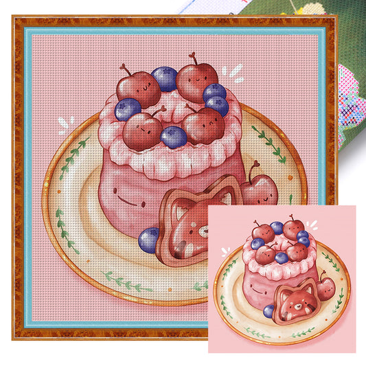 Cherry Bear Cake - 9CT Stamped Cross Stitch 50*50CM
