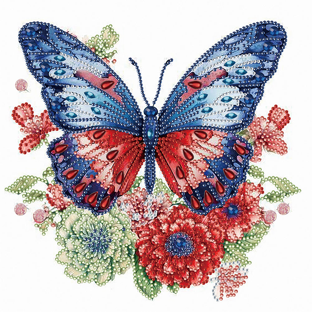 Blue Red Butterfly - Special Shaped Drill Diamond Painting 30*30CM