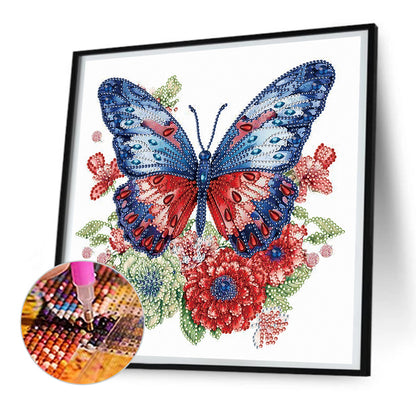 Blue Red Butterfly - Special Shaped Drill Diamond Painting 30*30CM