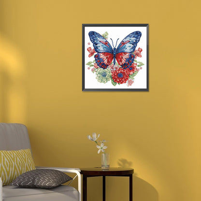 Blue Red Butterfly - Special Shaped Drill Diamond Painting 30*30CM