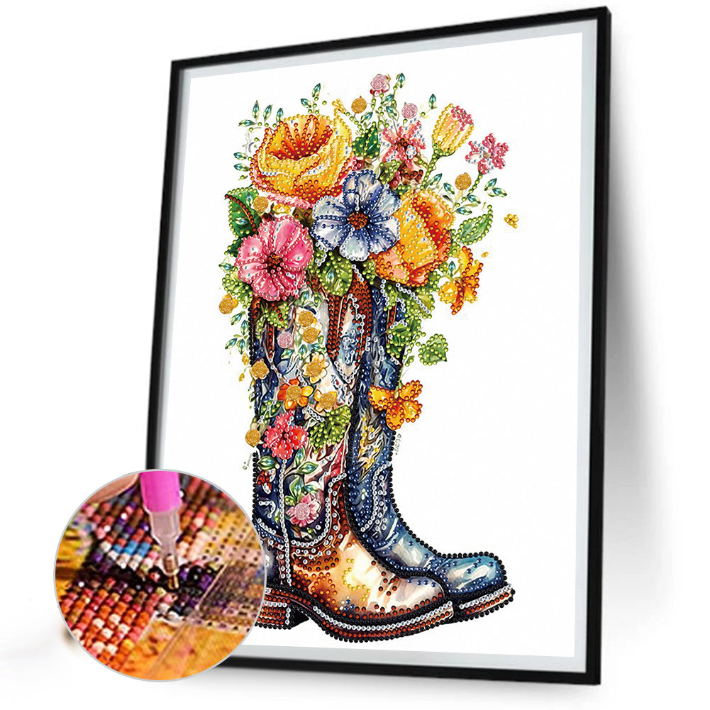 Boots And Flowers -  Special Shaped Drill Diamond Painting 30*30CM