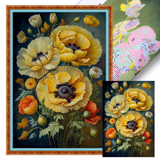 Yellow Poppy Flower - 11CT Stamped Cross Stitch 40*60CM