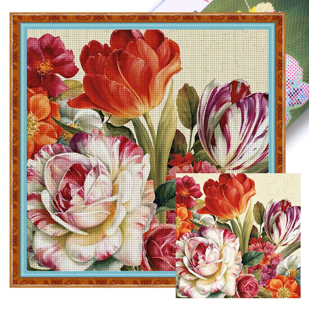 Peonies And Tulips - 11CT Stamped Cross Stitch 40*60CM