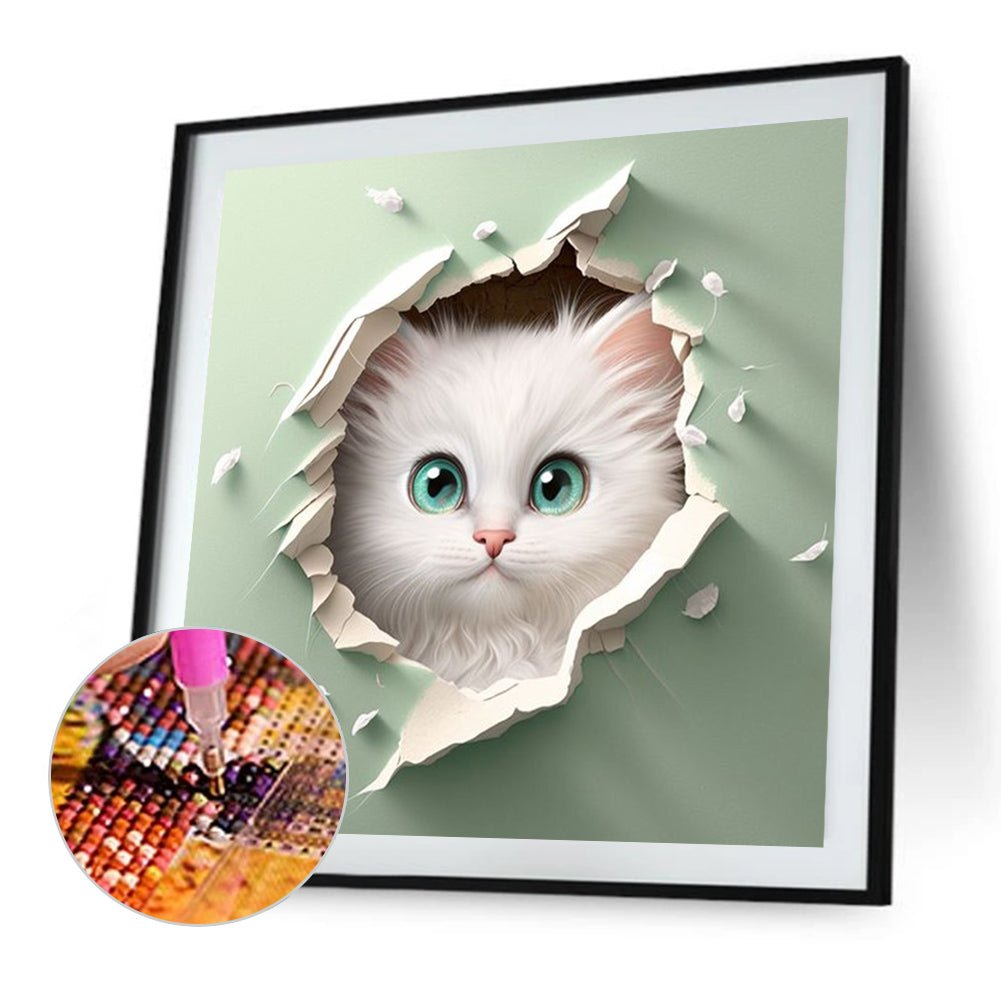 Kitten In The Wall - Full AB Square Drill Diamond Painting 40*40CM