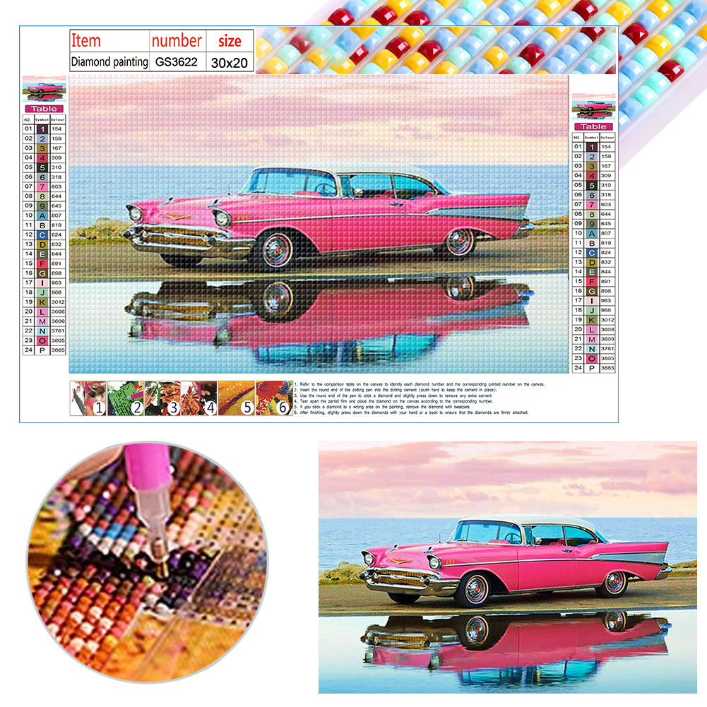 Pink Sports Car - Full Square Drill Diamond Painting 30*20CM