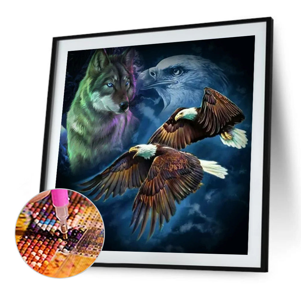 Late Night Eagle And Wolf - Full Round Drill Diamond Painting 40*40CM