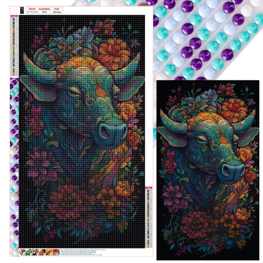 Flower Cow - Full Round Drill Diamond Painting 40*70CM