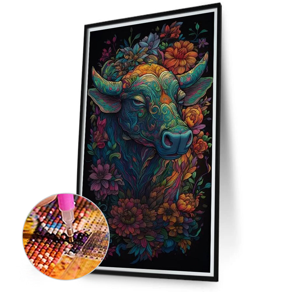 Flower Cow - Full Round Drill Diamond Painting 40*70CM