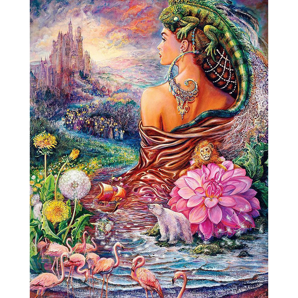 Flamingo Lizard Girl - Full AB Round Drill Diamond Painting 40*50CM