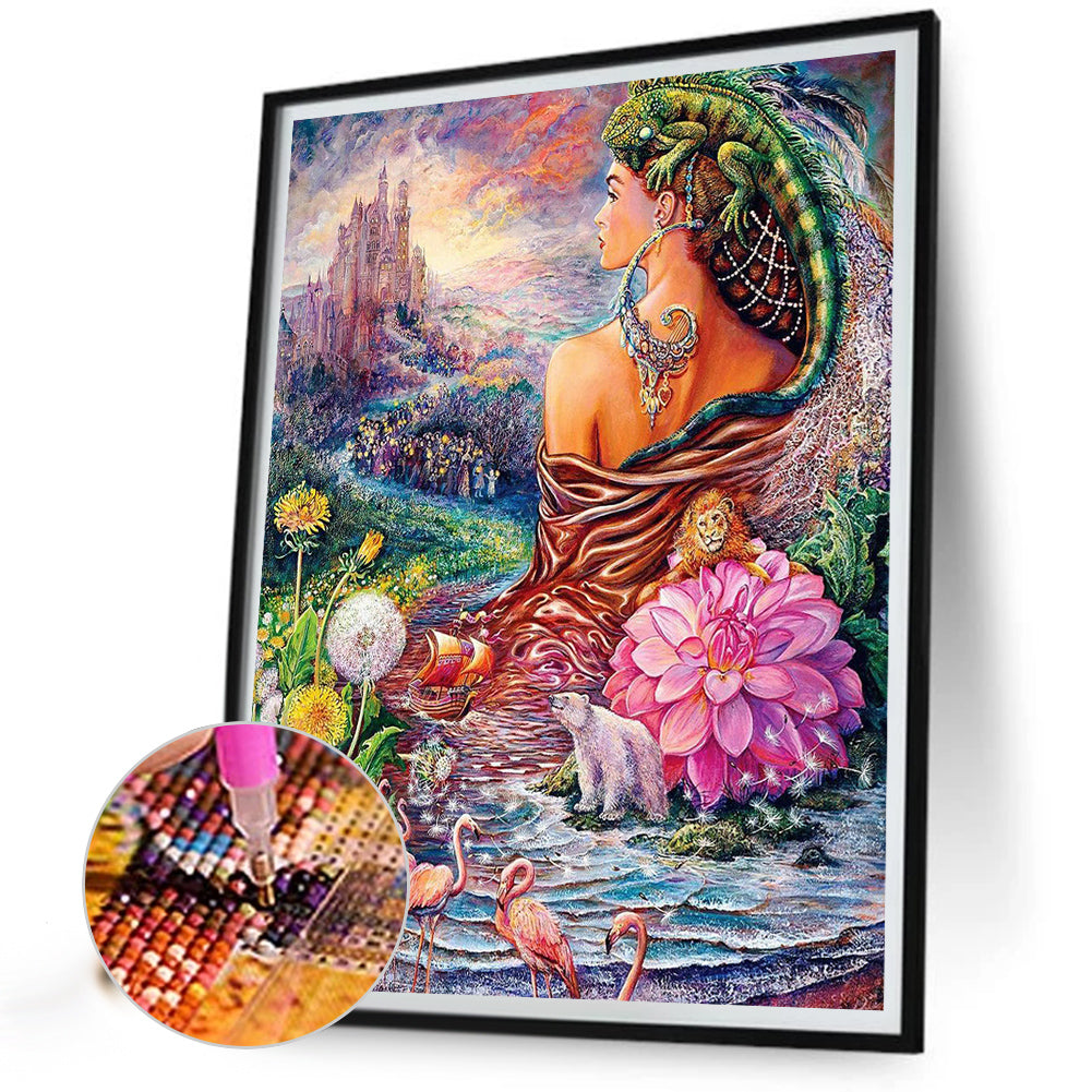 Flamingo Lizard Girl - Full AB Round Drill Diamond Painting 40*50CM