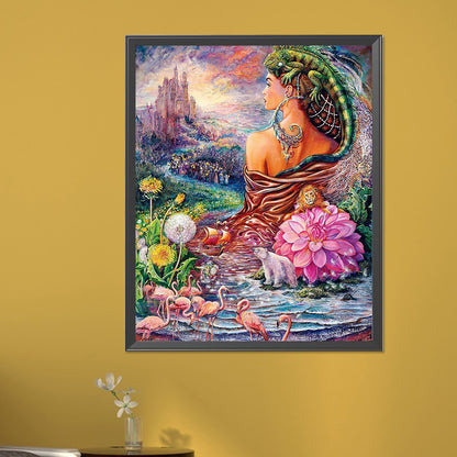 Flamingo Lizard Girl - Full AB Round Drill Diamond Painting 40*50CM