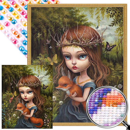 Fox Girl - Full AB Round Drill Diamond Painting 40*50CM