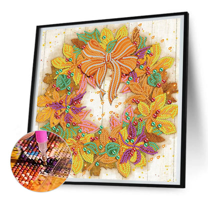 Autumn Leaves Wreath - Special Shaped Drill Diamond Painting 30*30CM