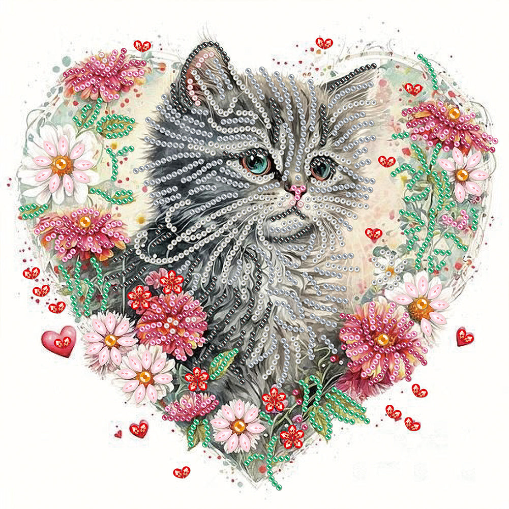 Love Flower Frame Cat -  Special Shaped Drill Diamond Painting 30*30CM