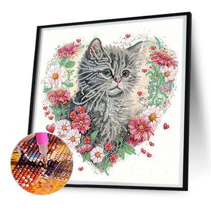 Love Flower Frame Cat -  Special Shaped Drill Diamond Painting 30*30CM