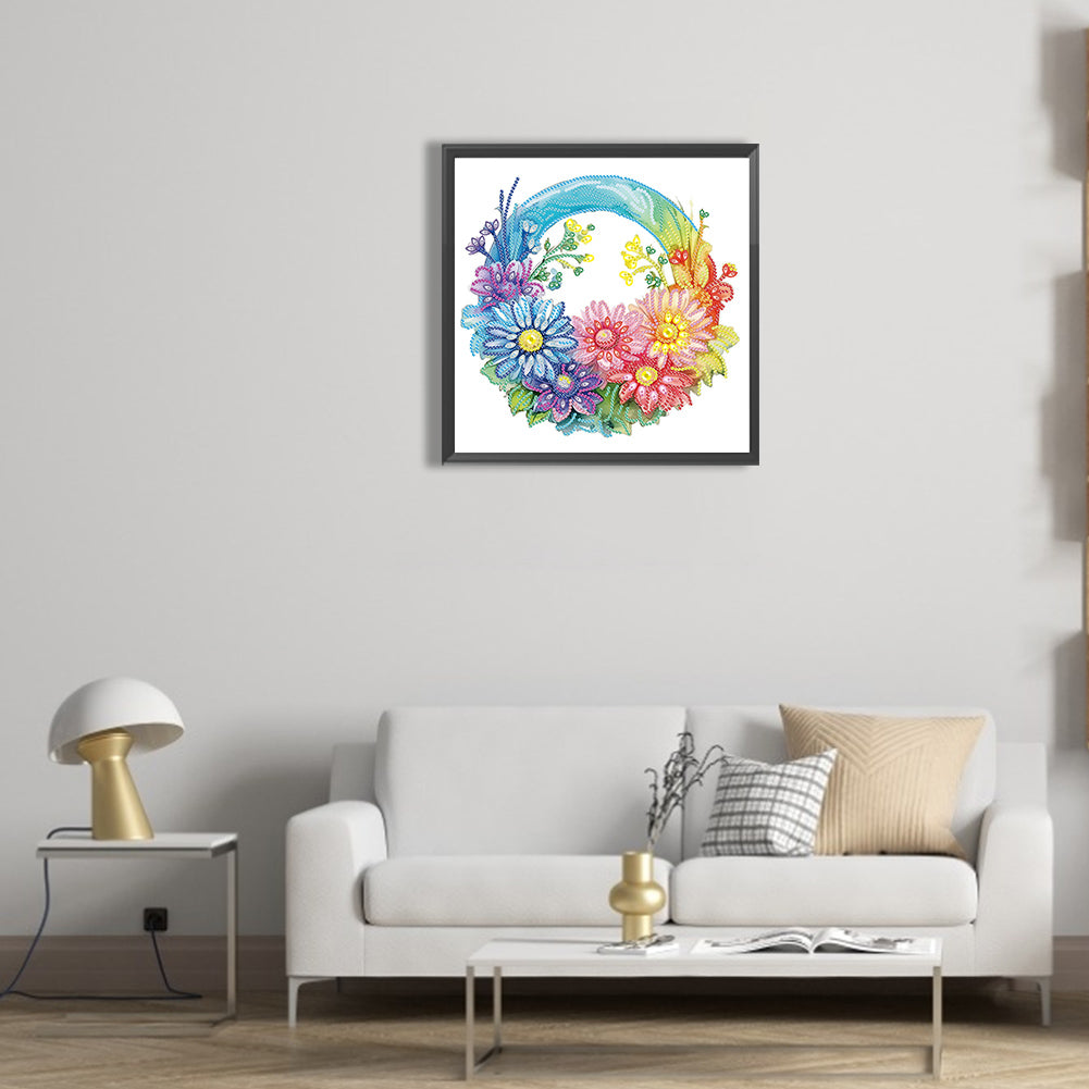 Rainbow With Flowers - Special Shaped Drill Diamond Painting 30*30CM