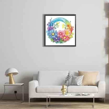 Rainbow With Flowers - Special Shaped Drill Diamond Painting 30*30CM