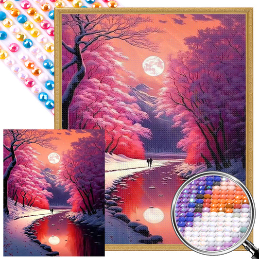 Pink Snow River - Full AB Round Drill Diamond Painting 40*50CM