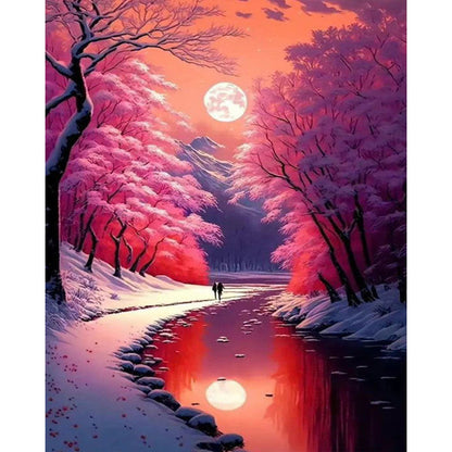 Pink Snow River - Full AB Round Drill Diamond Painting 40*50CM