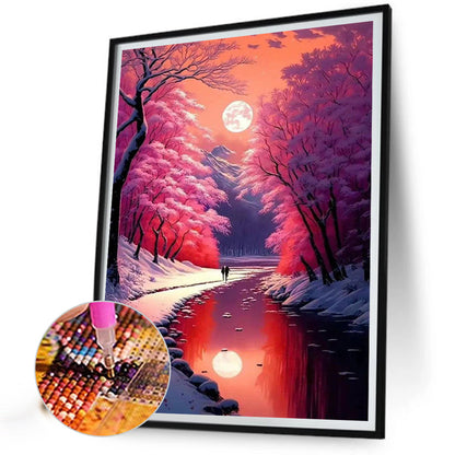 Pink Snow River - Full AB Round Drill Diamond Painting 40*50CM