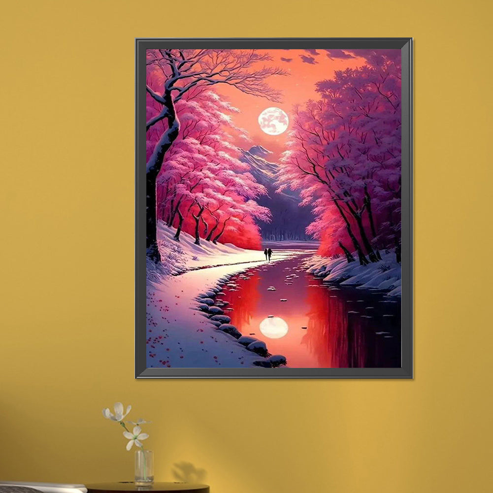 Pink Snow River - Full AB Round Drill Diamond Painting 40*50CM