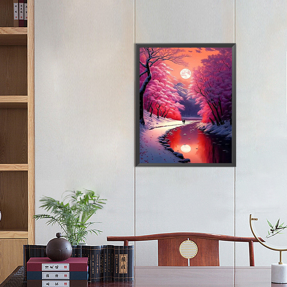 Pink Snow River - Full AB Round Drill Diamond Painting 40*50CM