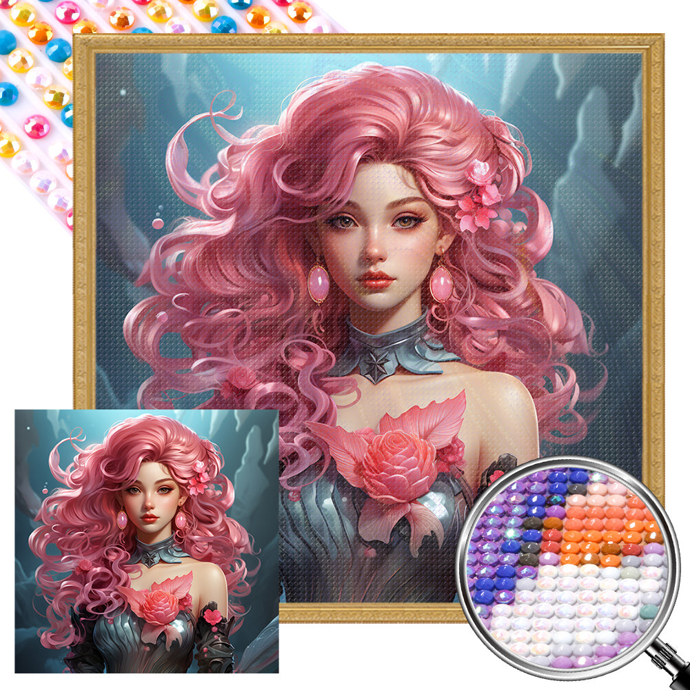 Pink Hair Woman - Full AB Round Drill Diamond Painting 40*40CM