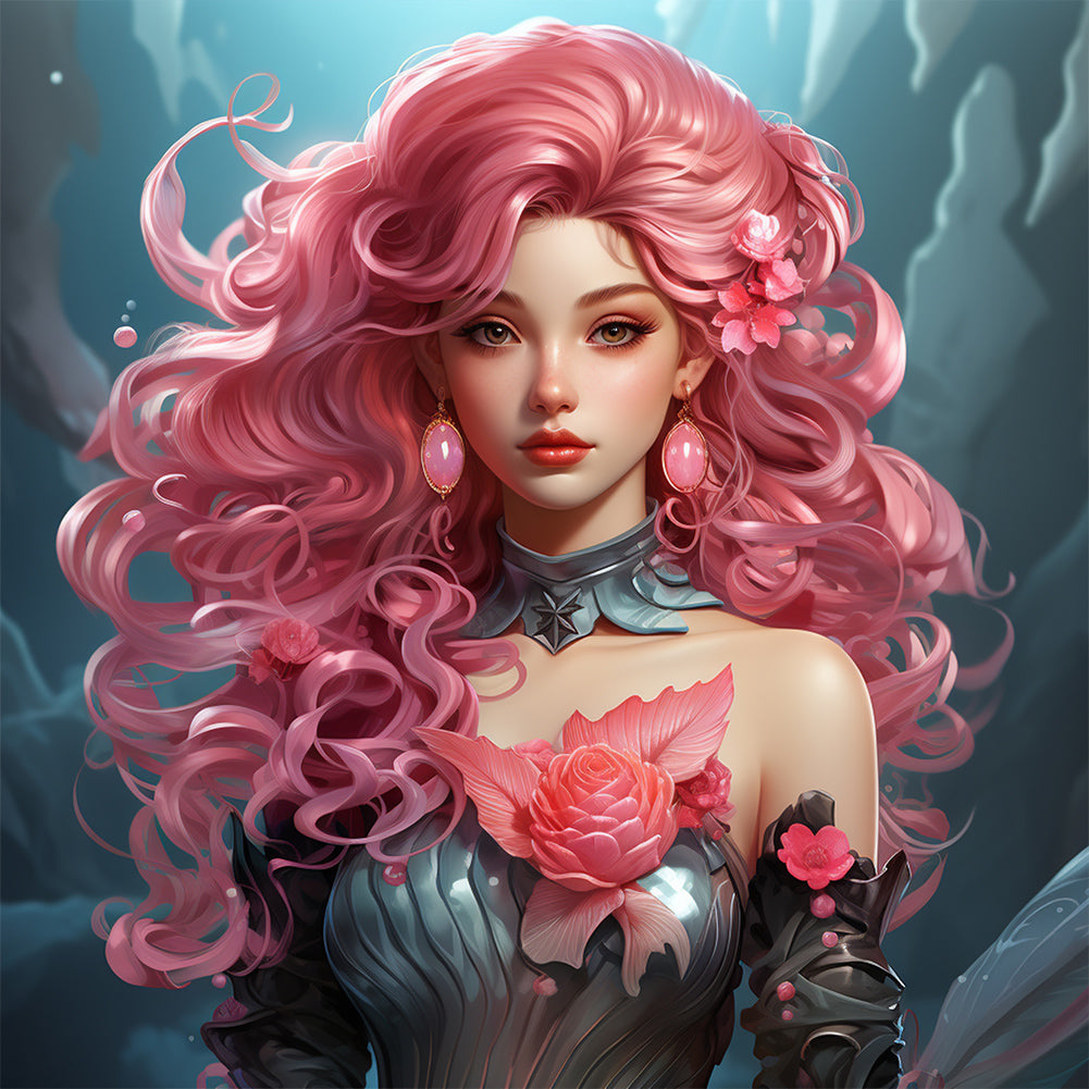 Pink Hair Woman - Full AB Round Drill Diamond Painting 40*40CM