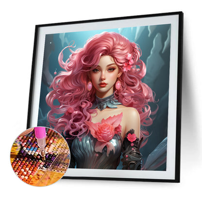 Pink Hair Woman - Full AB Round Drill Diamond Painting 40*40CM