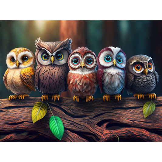 Standing Owls - Full Round Drill Diamond Painting 40*30CM