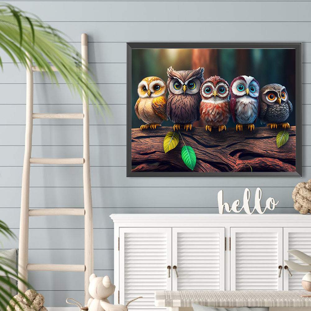 Standing Owls - Full Round Drill Diamond Painting 40*30CM