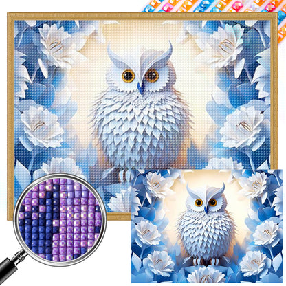 Paper Carved White Owl - Full AB Square Drill Diamond Painting 40*30CM